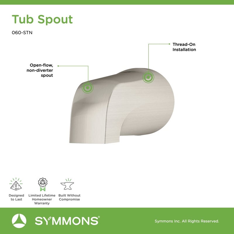 Symmons 060-STN Non-Diverter Tub Spout in Satin Nickel, 5 1/2" - Image 5